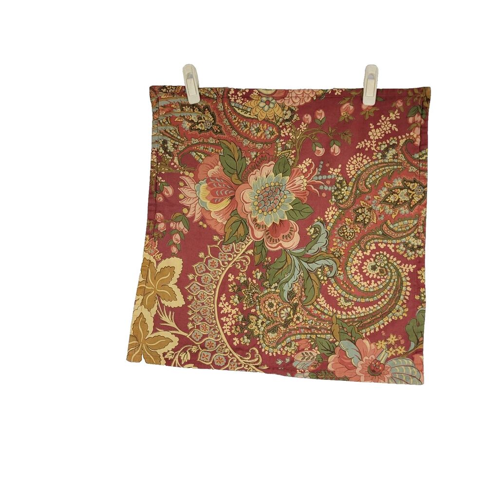 Pottery Barn Clara Palampore Euro Sham Paisley Floral Red 20" Square w/Buttons